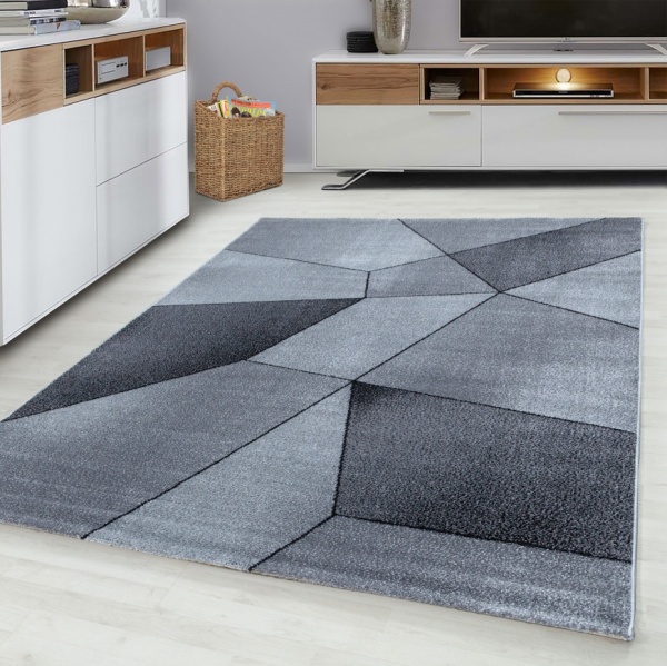 Wohnzimmer Teppich Modern Design Kurzflor Grau